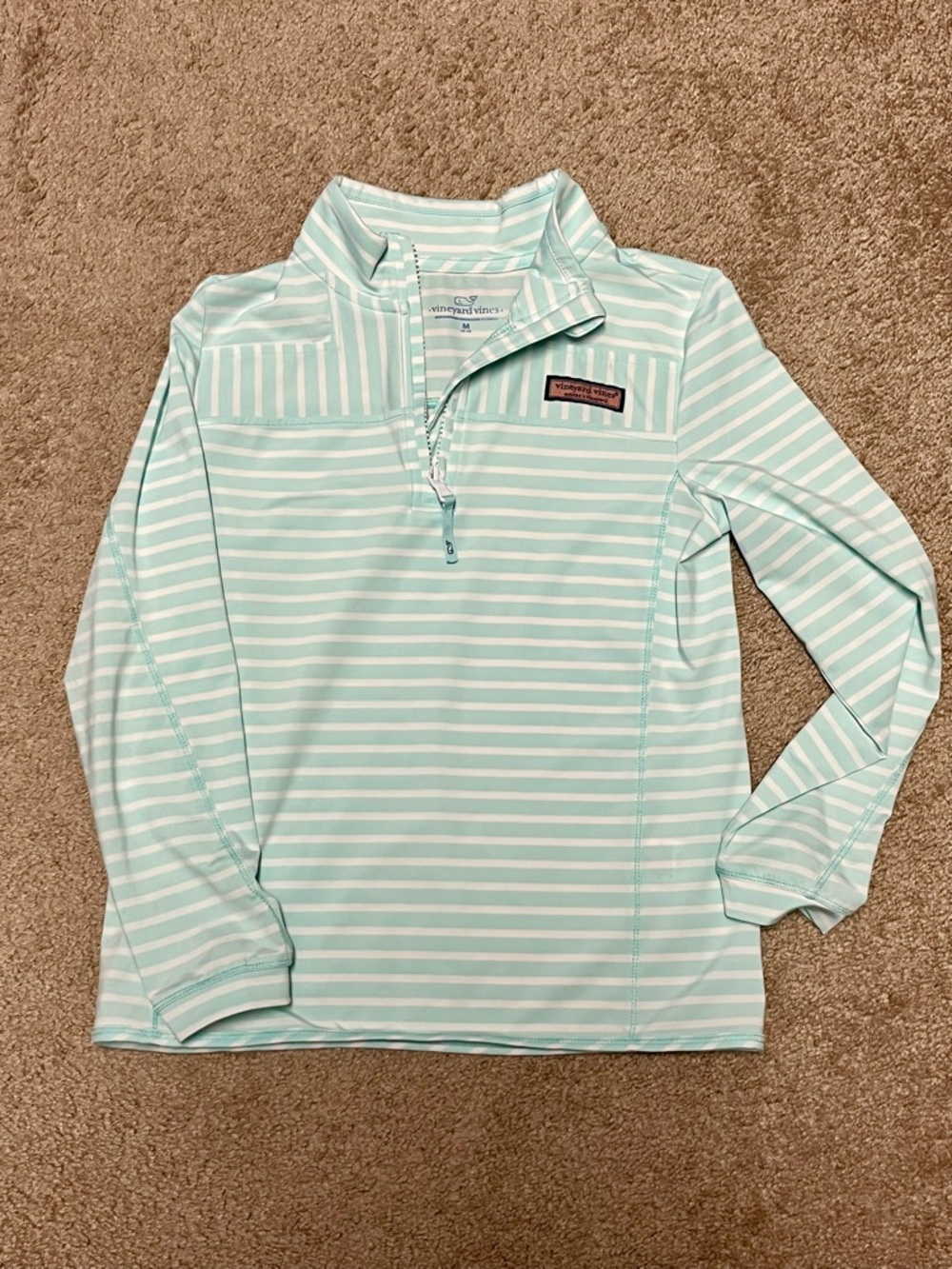 Vineyard Vines Mint & White Striped Quarter-Zip Pullover